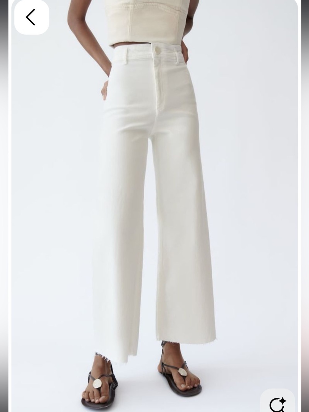 Zara High Waisted Marine Wide Leg White Stretch Oversized Button Boho Jeans  0